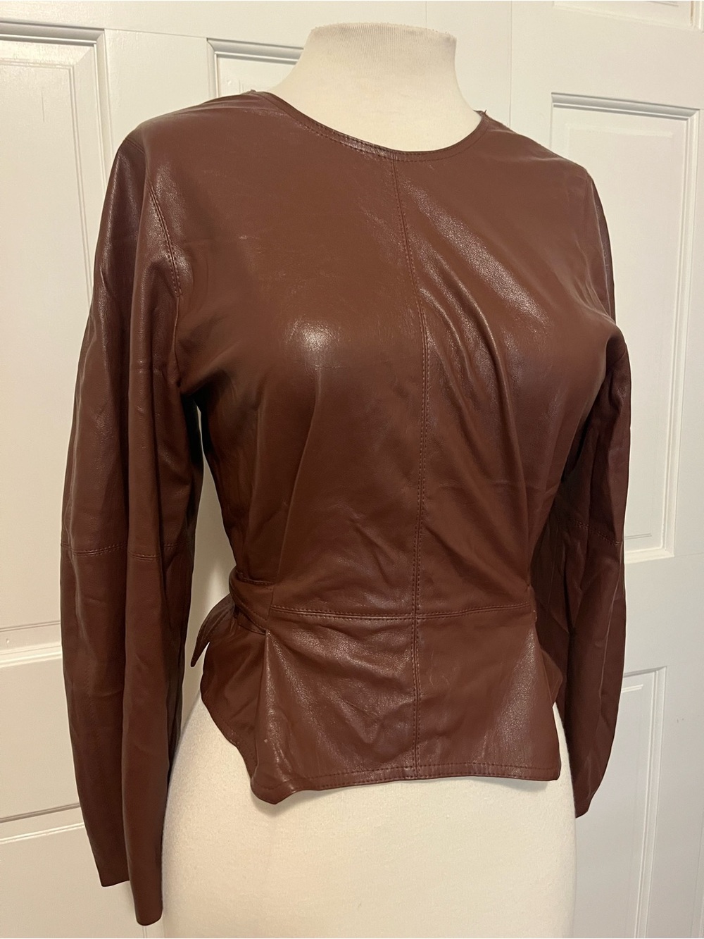 Nanushka Brown Vegan Leather Top Blouse Streetwear Fitted Bodycon Lux MSRP $495